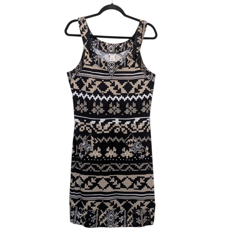 Vtg Cache Southwestern Pencil Dress Lg Sleeveless‎ Black Tan